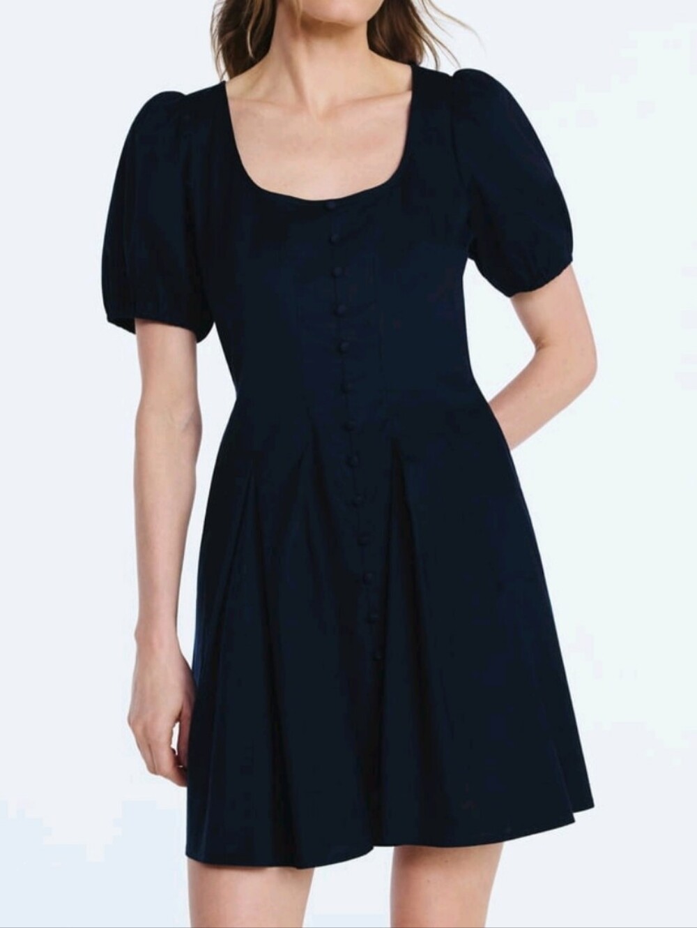 Scoop Women’s Size XXL (20) Button Front Mini Dress Puff Sleeves NWT Carbon Blue